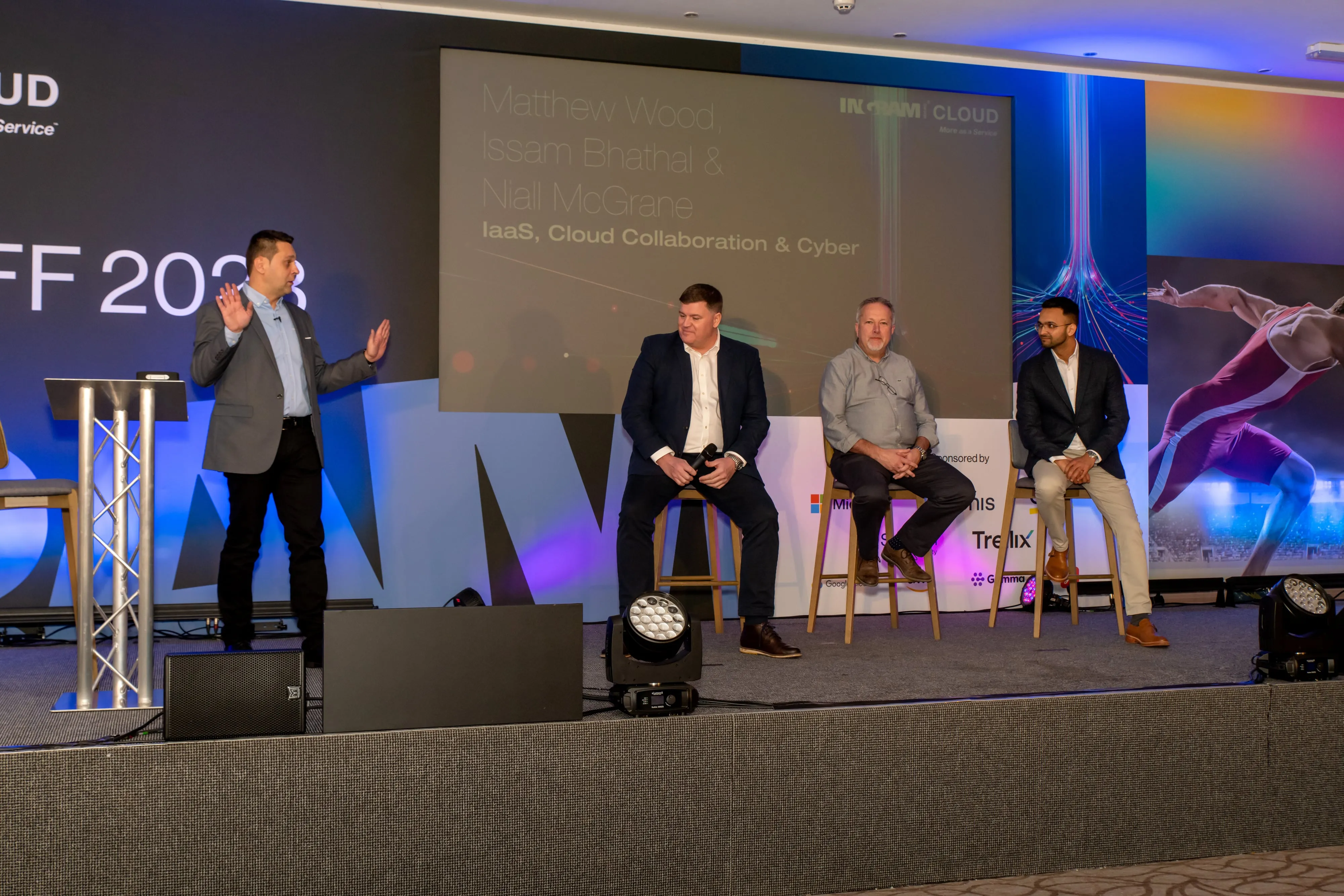 Panel of speakers on stage at Ingram Cloud IaaS and Cyber Collaboration session